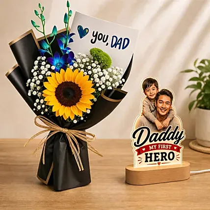 Hero Dad LED Lamp & Sunflower Bouquet: 