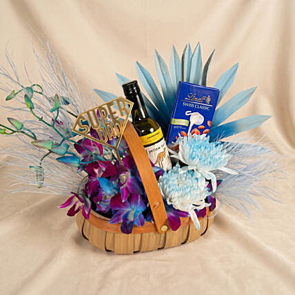 Flowers, Wine & Chocolate Basket for Dad: Father's Day Flowers