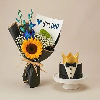 Love You Dad Sunflower Bouquet and Cake Bundle: Fathers Day Bundle Deals