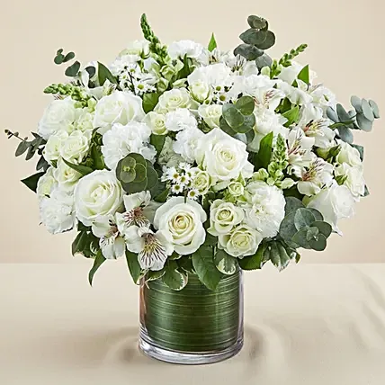 Glamorous White Flowers Vase: Aster Flowers