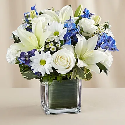 Blue and White Blooms Vase: Spring Flowers