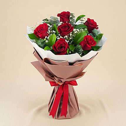 Bunch Of Beautiful 6 Red Rose: Rose Day Gifts