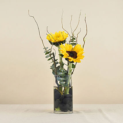 Sunny Sunflowers Cylindrical Vase: Sunflower Bouquets