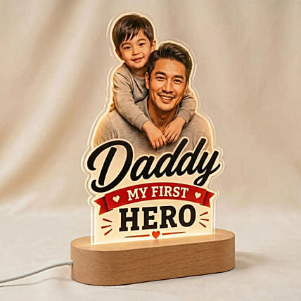 Personalised Hero Dad Photo LED Wooden Lamp: Personalised Gifts Singapore