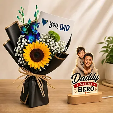 Hero Dad LED Lamp & Sunflower Bouquet: 