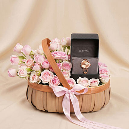 Titan Raga Watch Gift Basket For Her: Retirement Flowers