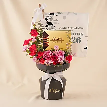 Sweet Congratulations 2026 Grad Flowers & Lindt Box: Flowers With Chocolates