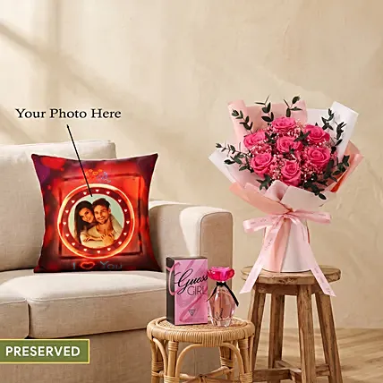 Preserved Roses, Perfume and Personalised Cushion: Customized Cushions