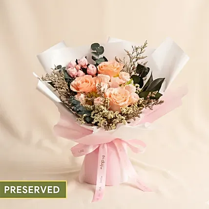 Champagne Elegance Preserved Peach Rose Bouquet: Flowers