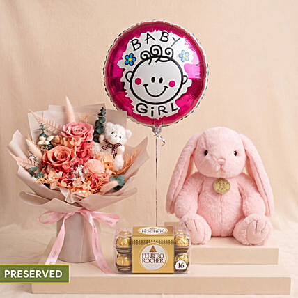 Preserved Flowers Baby Girl Congratulations Gift: Forever Roses