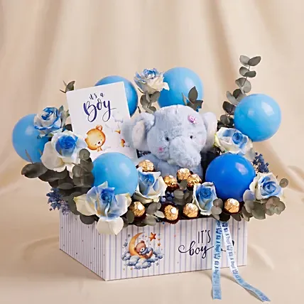 It&rsquo;s A Boy Roses & Plush Gift Box: Newborn Gifts Singapore