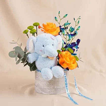 Baby Boy Elephant Plush & Roses Hatbox: Soft Toys