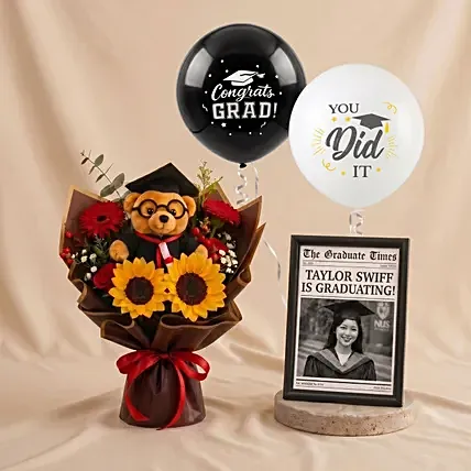 Graduation News Flash Photo Frame & Flowers: Graduation Bouquet