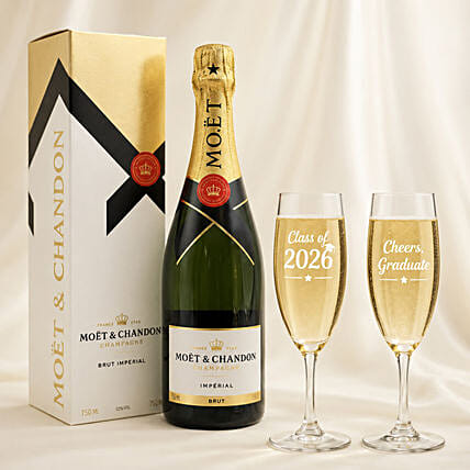 Graduation Champagne & Engraved Glasses Gift Set: Personalised Accessories