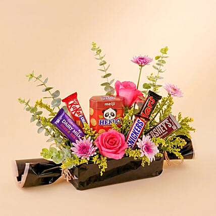 Chocolates and Flowers Gift Combo: Flower and Chocolates For Anniversary