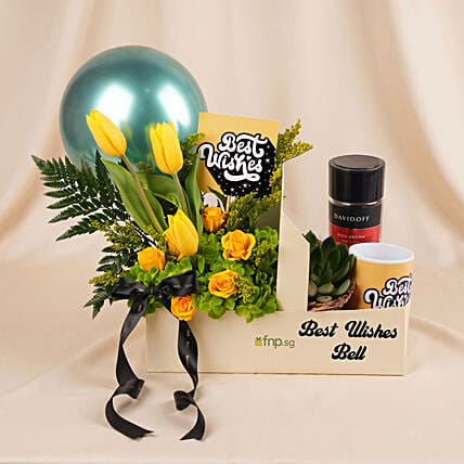 Personalised Best Wishes Flowers & Coffee Gift Box: Plant Combo Gifts