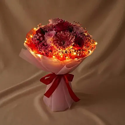 Luminous Pink Rose & Gerbera LED Bouquet: Thank You flowers