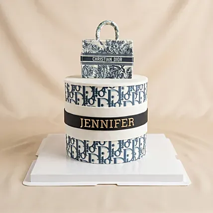 Elegant Christian Dior Themed Bag Cake: Tier Cakes