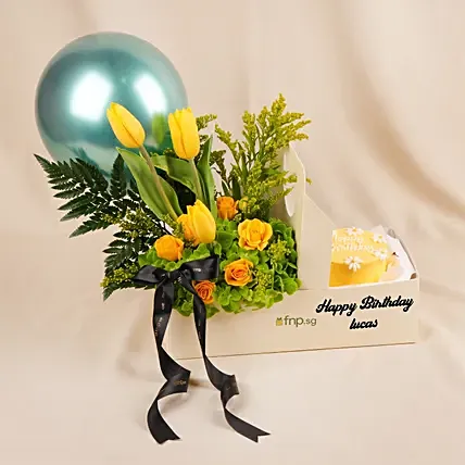 Personalised Birthday Tulips & Cake Gift Box: Plant Combo Gifts