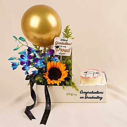 Personalised Graduation Sunshine Blooms & Cake Box: Flower Boxes Singapore
