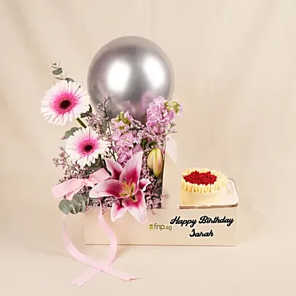 Personalised Message Gift Box with Flowers & Cake: 