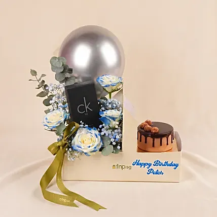 Personalised Roses Perfume & Cake Box For Him: Cake Delivery Singapore