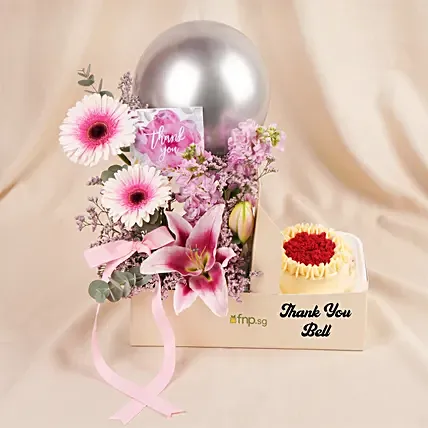 Personalised Thank You Gift Box with Flowers & Cake: Farewell Cakes Singapore
