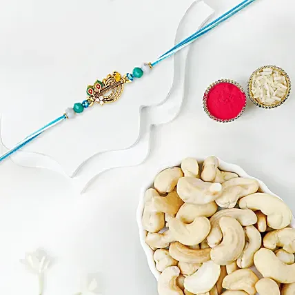 Divine Krishna Flute Rakhi with Cashews: Rakhi Gifts