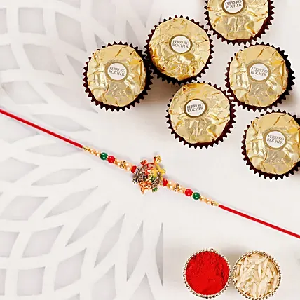 Prosperity Tortoise Rakhi with Ferrero Rochers: Rakhi With Chocolates