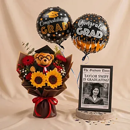 Graduation News Flash Photo Frame & Flowers: Graduation Bouquet