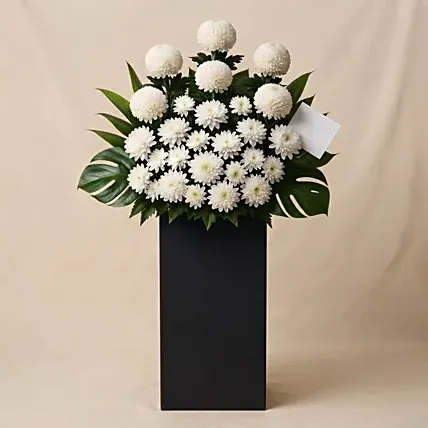 White Ball Mums Flower Stand: Condolence Flowers