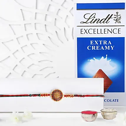 Traditional Meenakari Charm Rakhi with Lindt Chocolate: 
