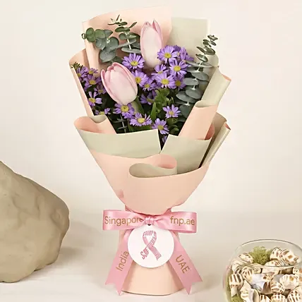 Pink Ribbon Strength Tulips Bouquet: Breast Cancer Awareness Gifts