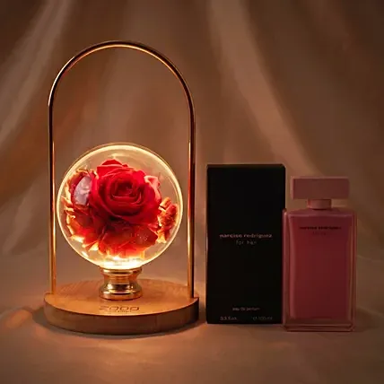 LED Rose Lamp & Narciso Rodriguez Perfume Set: Flowers With Perfume