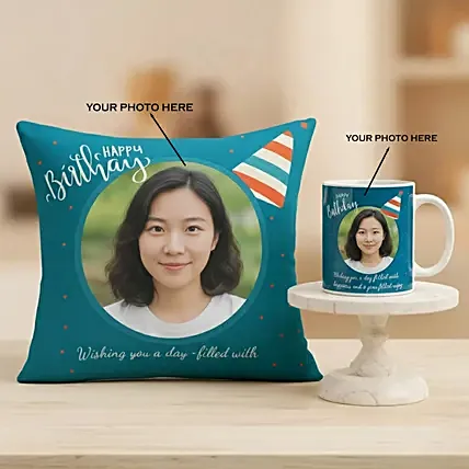 Personalised Photo Mug and Cushion Combo Custom Birthday Gift: For Birthday