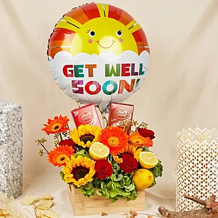 Sending Smiles Flowers and Chocolaet Tray: Get Well Soon Bouquets