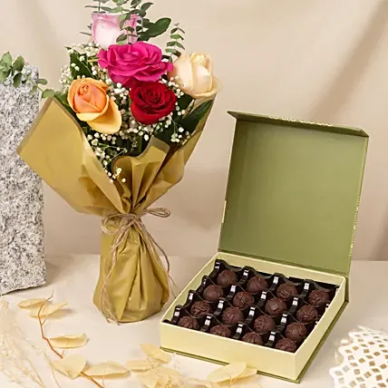 Chocolate Truffles and Roses: Flowers With Chocolates