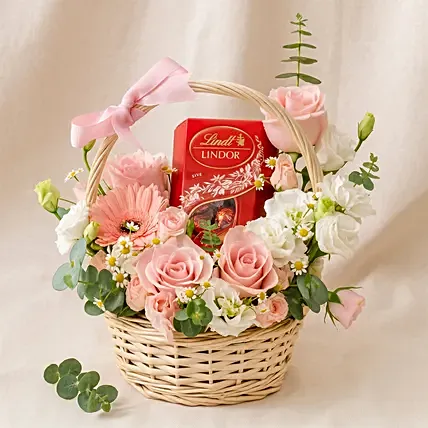 Elegant Flower Basket with Lindt Lindor Chocolates: Gifts for Mother