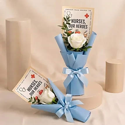 Nurses, Our Heroes - White Rose Mini Bouquet x2: Nurses Day Gifts