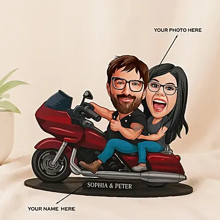 Custom Couple on Motorcycle Caricature Art: Personalised Caricatures Gifts