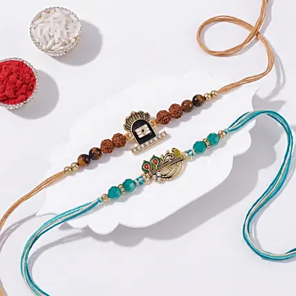 Divine Harmony Shiva and Krishna Rakhi Set: 