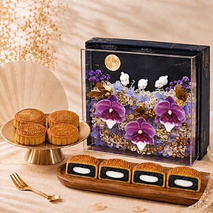 Lunar Blooms and Black Sesame Lotus Mochi Mooncakes: Mooncake Delivery Singapore