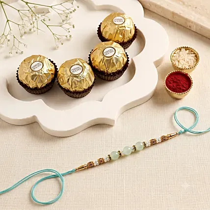 Graceful Pearl Ethnic Rakhi N Ferrero Delight: Set Of-2 Rakhi