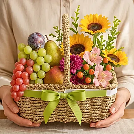Mixed Flowers and Fruits Basket: Anniversary Gift Hampers