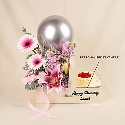 Personalised Message Gift Box with Flowers & Cake: Gift Sets