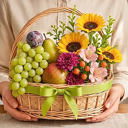 Mixed Flowers and Fruits Basket: Gift Sets