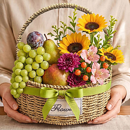 Mixed Flowers and Fruits Basket: Wellness Hampers Singapore