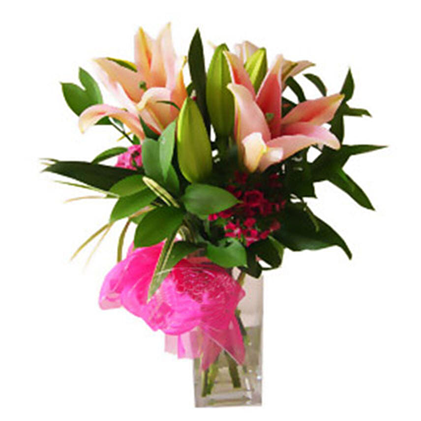 Elegant Lilies Bunch In Vase