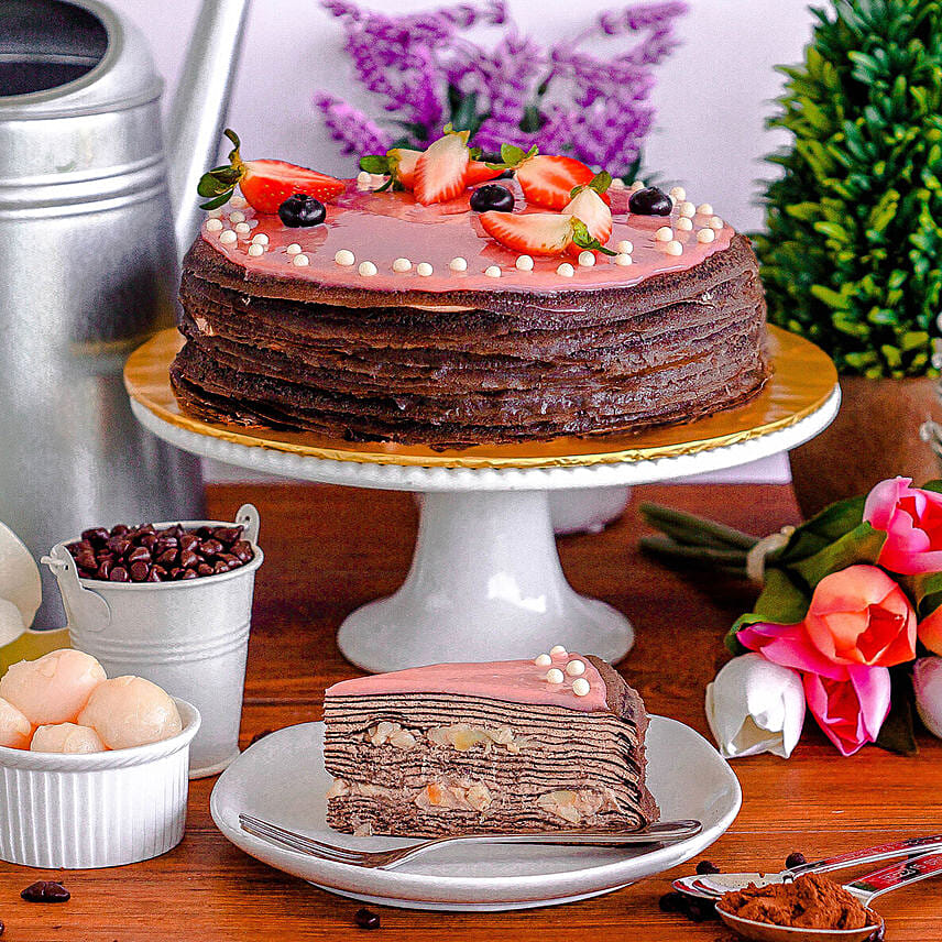 Tempting Lychee Chocolate Crepe Cake