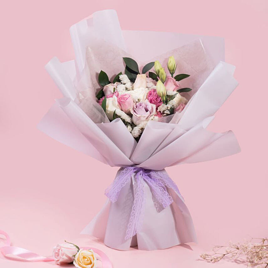 Blissfull Mixed Roses Beautifully Wrapped Bouquet